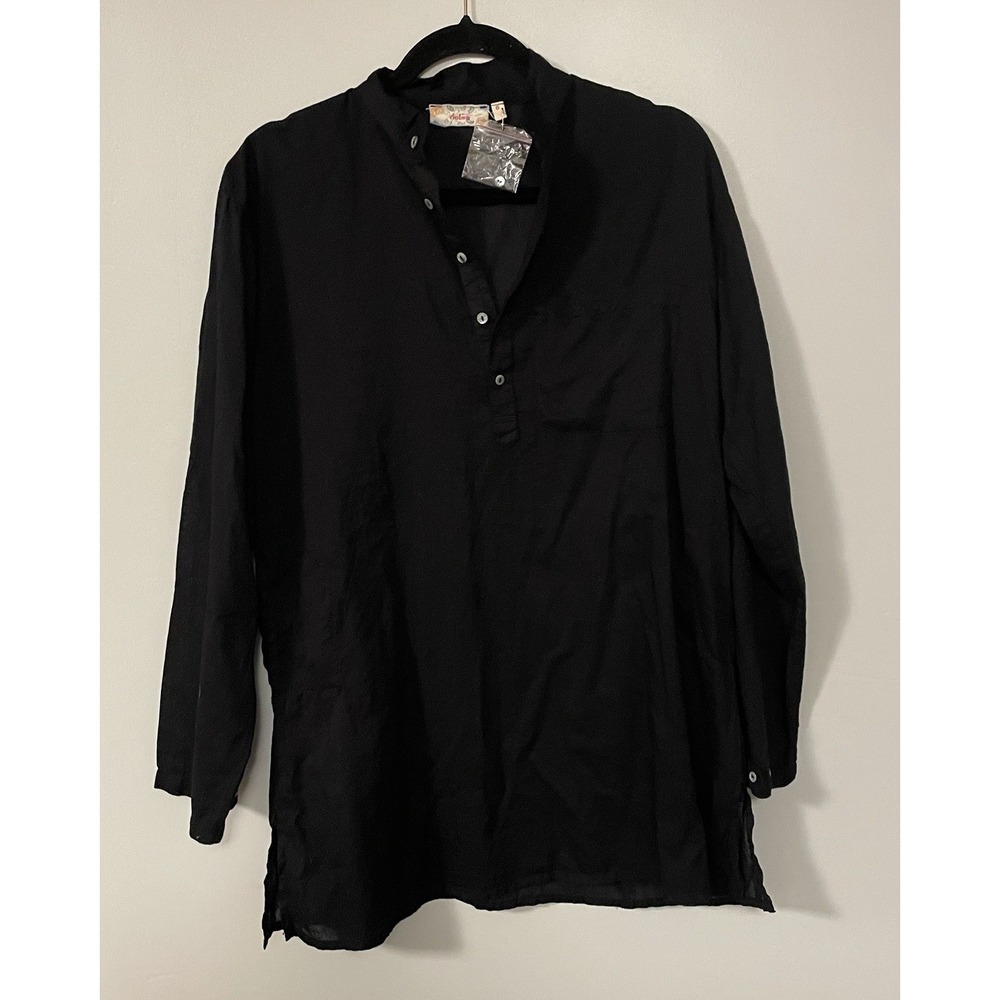 Dolma Top Women Small Black Cotton‎ Oversized Tunic Long Sleeve Beach Coverup